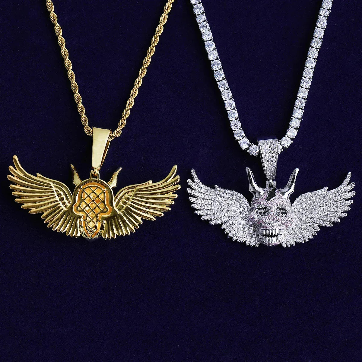 Iced Out Winged Skull Pendant | Men's "Fallen Angel" Necklace - CaratixJewelry