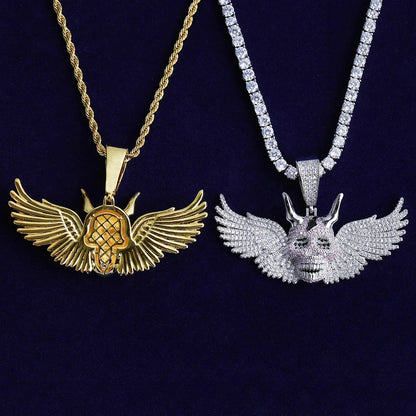 Iced Out Winged Skull Pendant | Men's "Fallen Angel" Necklace - CaratixJewelry