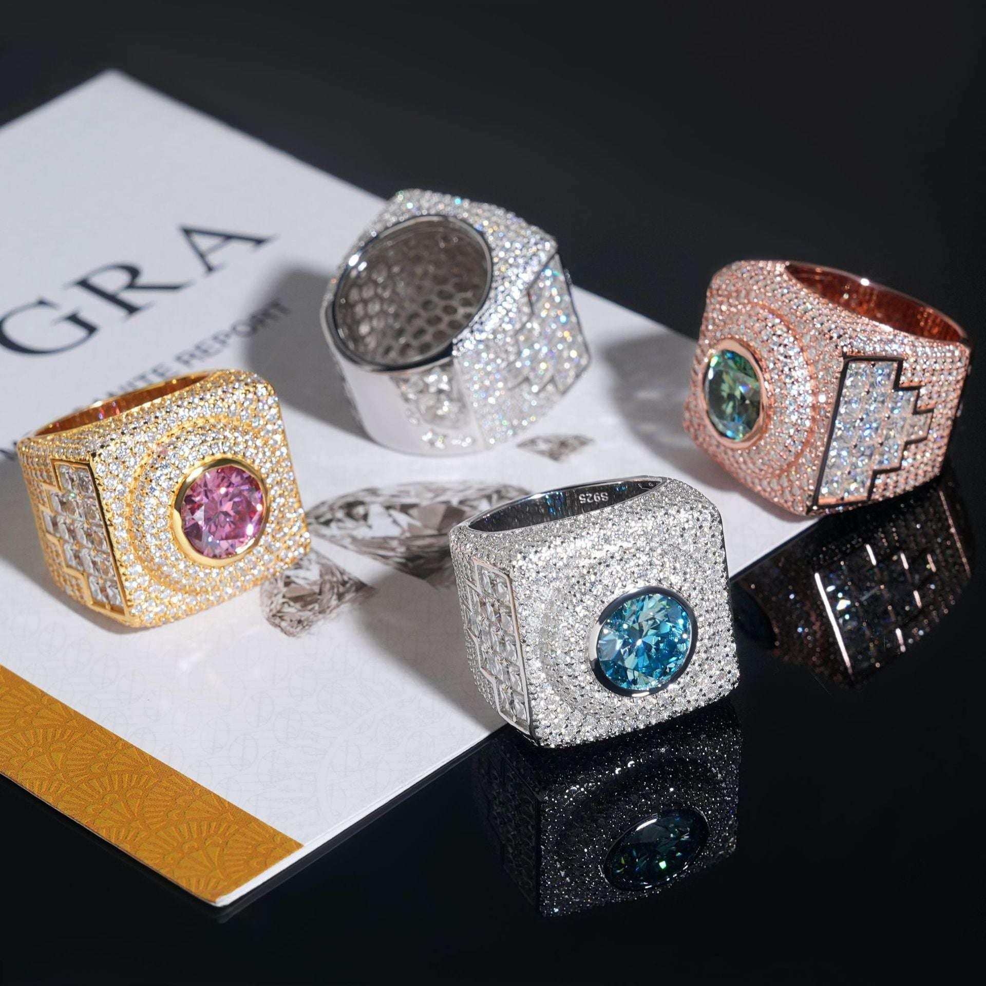 4ct Colored Moissanite Men’s Ring | S925 Silver Hip Hop Iced Out Jewelry - CaratixJewelry