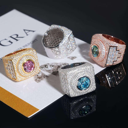 4ct Colored Moissanite Men’s Ring | S925 Silver Hip Hop Iced Out Jewelry - CaratixJewelry