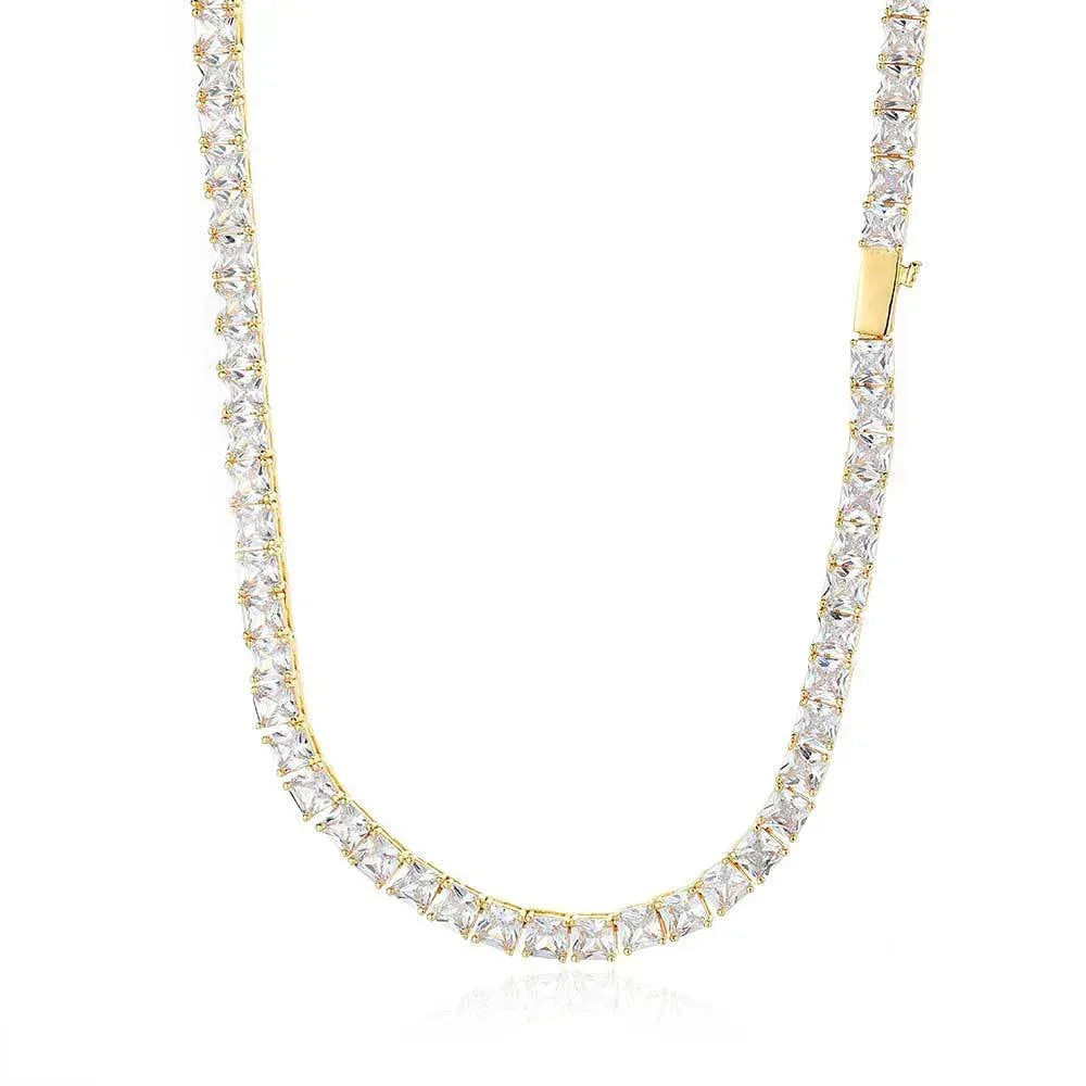 Custom 5.5mm Square Tennis Necklace | Princess Cut Gold Chain for Rapper | Caratix - CaratixJewelry