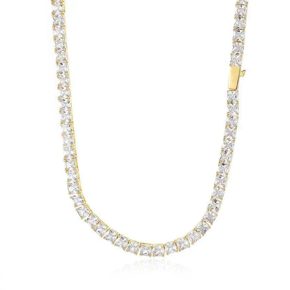 Custom 5.5mm Square Tennis Necklace | Princess Cut Gold Chain for Rapper | Caratix - CaratixJewelry