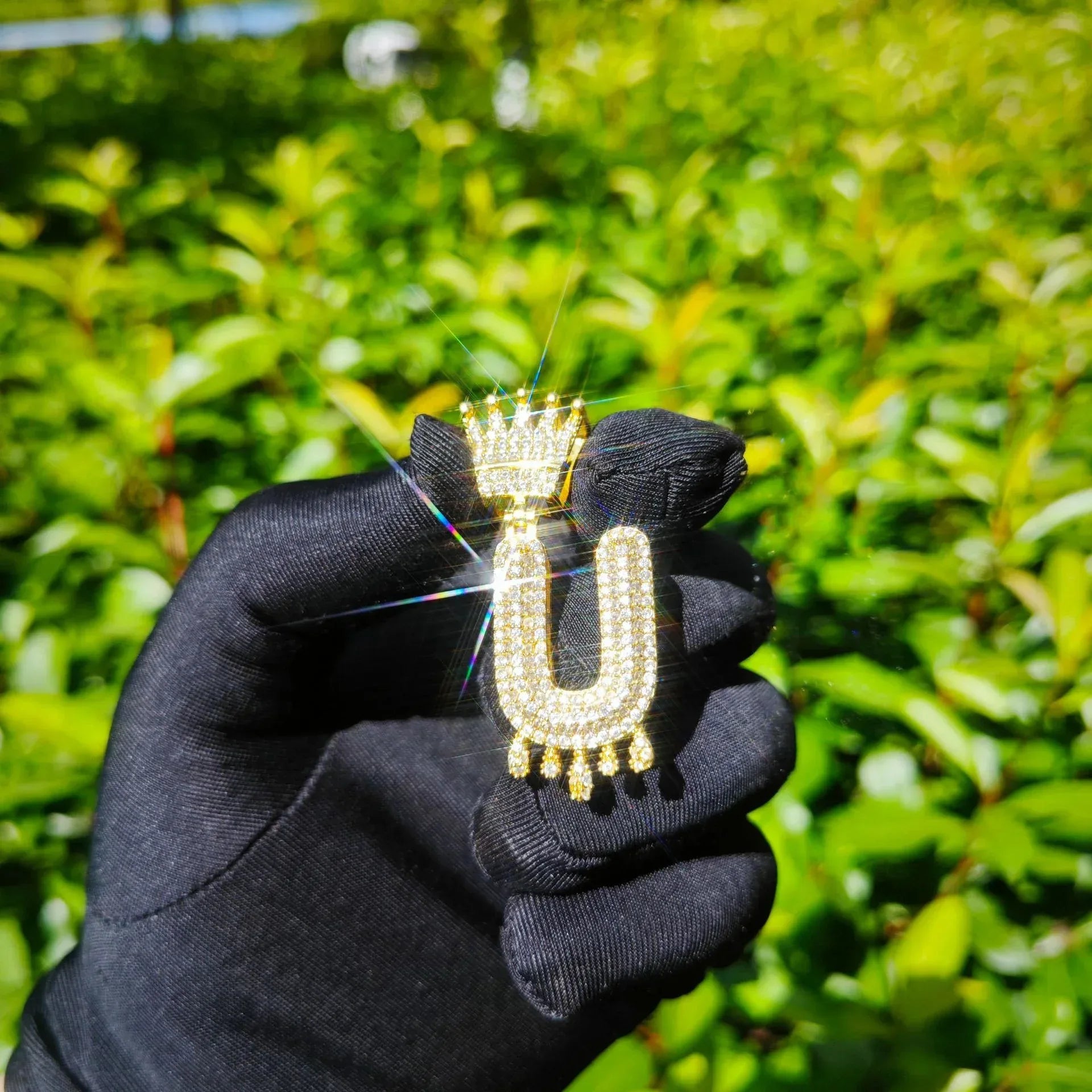 Crown Teardrop Letter Pendant | CZ Iced Out Hip Hop Initial Necklace - CaratixJewelry