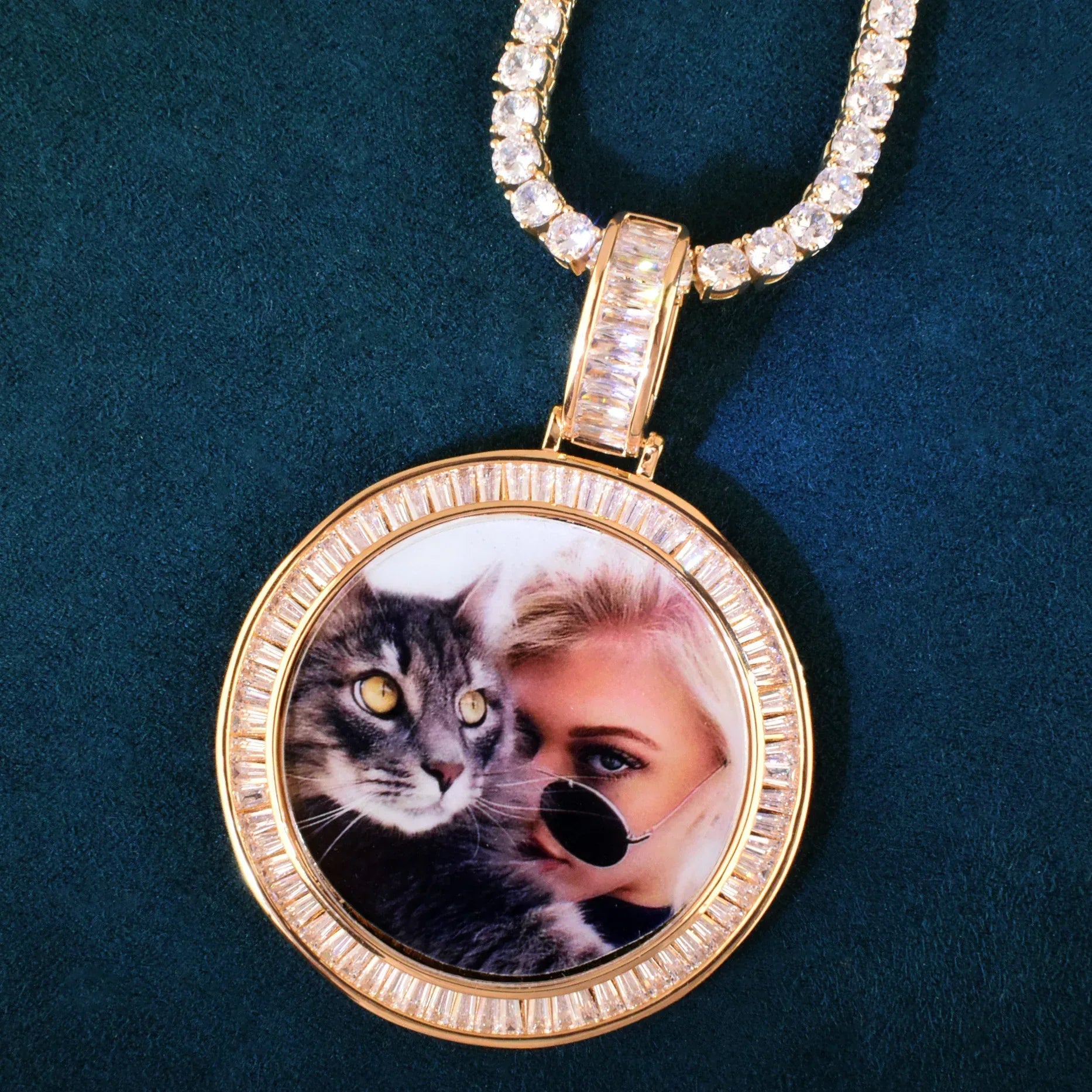 Round Photo Pendant Necklace | Gold/Silver/Rose Gold CZ DIY Hip Hop Jewelry - CaratixJewelry
