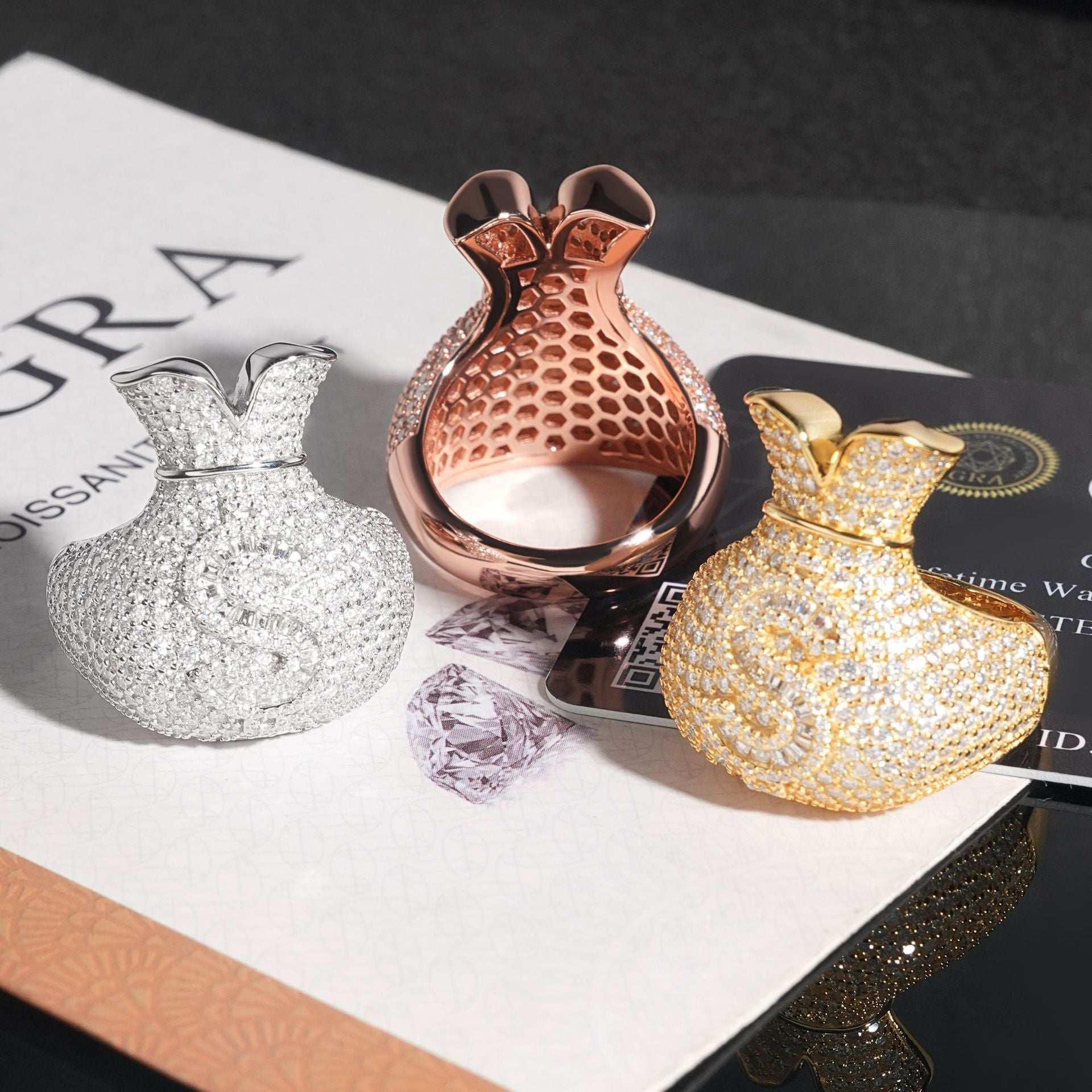 Moissanite Money Bag Ring | S925 Silver Men’s Iced Out Hip Hop Jewelry - CaratixJewelry
