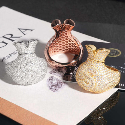 Moissanite Money Bag Ring | S925 Silver Men’s Iced Out Hip Hop Jewelry - CaratixJewelry