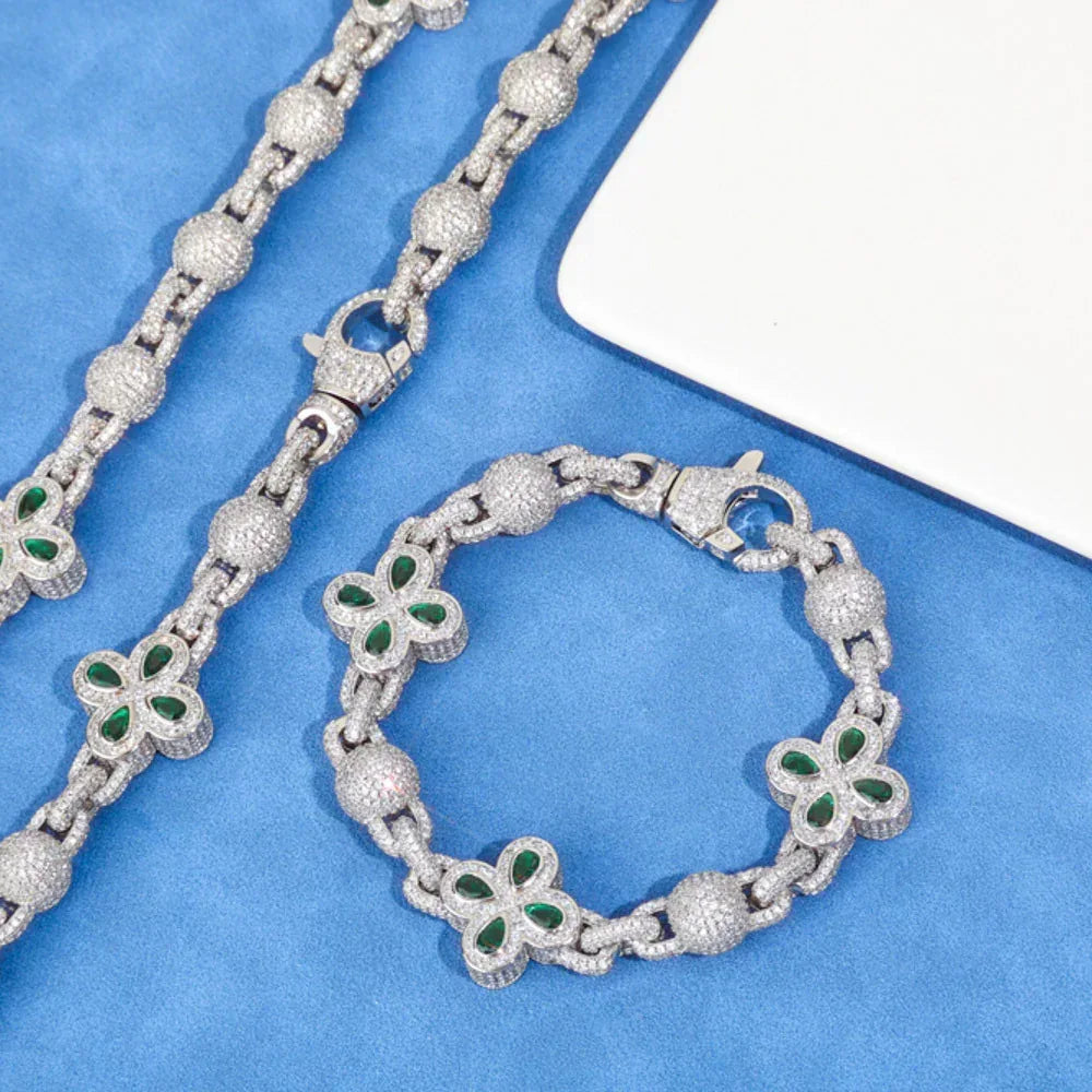 Custom 10mm Color Gemstone Ball Chain | Fully Iced Clasp Hip Hop Bling | Caratix - CaratixJewelry