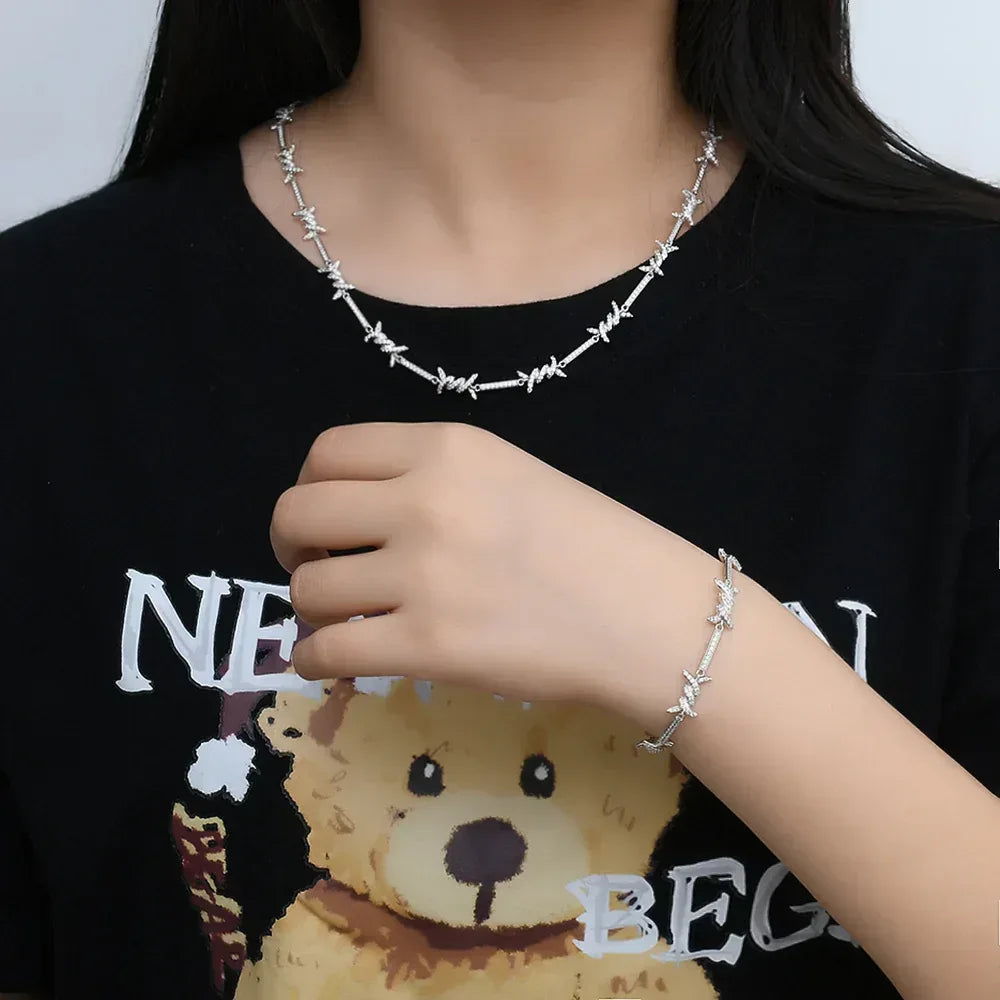 2.5mm Iced Out Thorn Chain Necklace Micro Zircon Gold Chain Rapper Style | Caratix Jewelry - CaratixJewelry