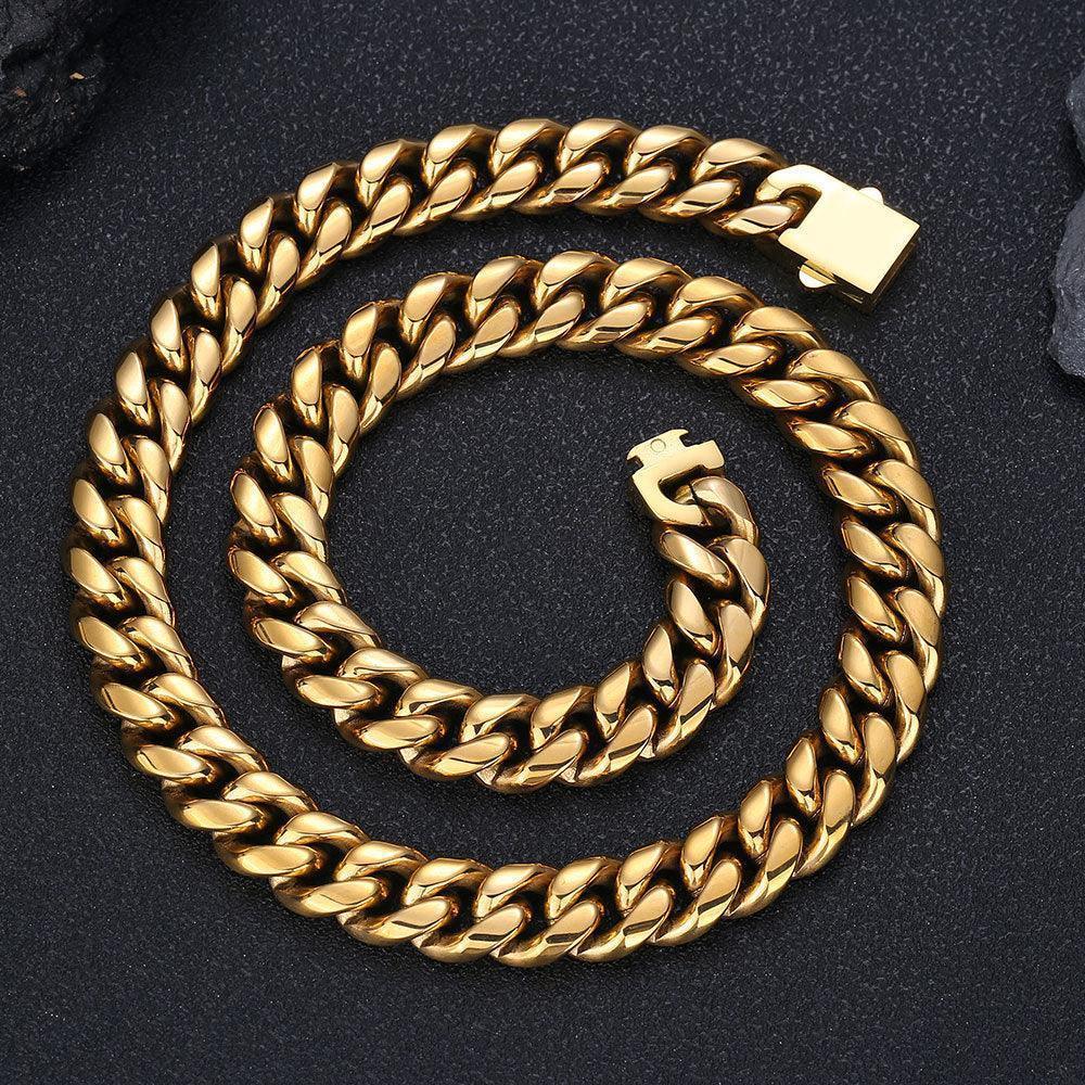 Polished Miami Cuban Chain Necklace with Flip Clasp Titanium Steel for Men | Caratix Jewelry - CaratixJewelry