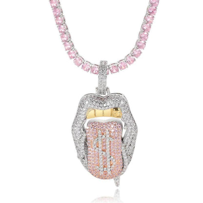 Custom Dollar Mouth & Tongue Pendant Necklace with Micro-Pave Zircon Stones for Men | Caratix Jewelry - CaratixJewelry