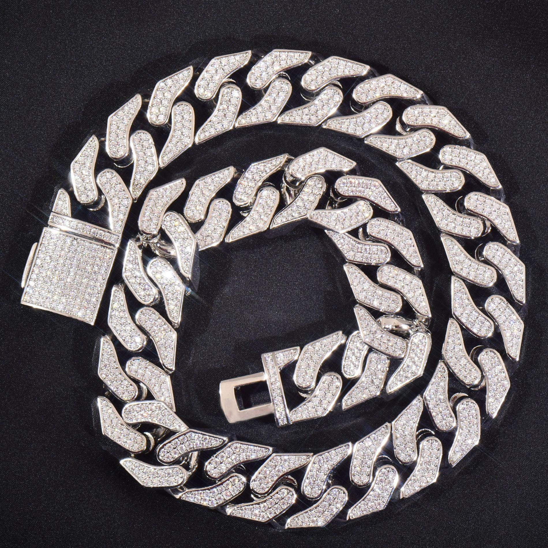 16mm Curved Cuban Chain Necklace with Zircon - CaratixJewelry