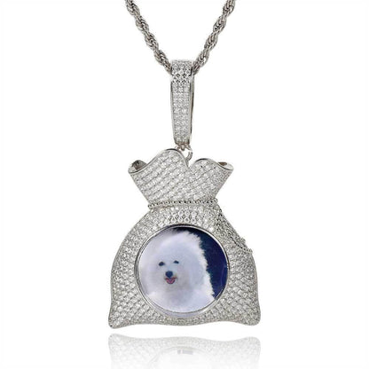 Custom Photo Pendant Hip Hop Necklace with Micro-Pave Zircon and DIY Money Bag Frame | Caratix Jewelry - CaratixJewelry