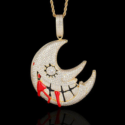 Trippie Redd Moon Pendant Necklace with Zircon Stones for Men | Customizable Hip Hop Jewelry | Caratix Jewelry - CaratixJewelry