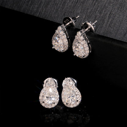 S925 Silver Pear Shaped Moissanite Stud Earrings | Teardrop D VVS1 Solitaire | Caratix