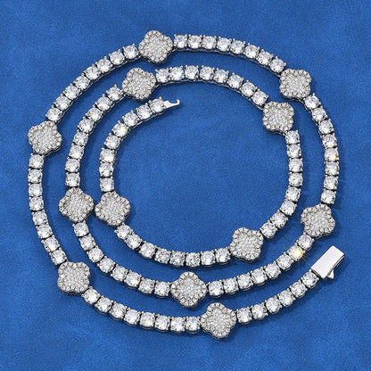 Four-Leaf Clover Moissanite Tennis Chain – S925 Sterling Silver Iced-Out Hip Hop Men’s Versatile Streetwear Necklace - CaratixJewelry