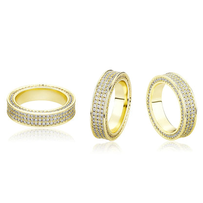 Men's Geometric Grid Iced Out Ring | Linear Split Pave Band | Caratix