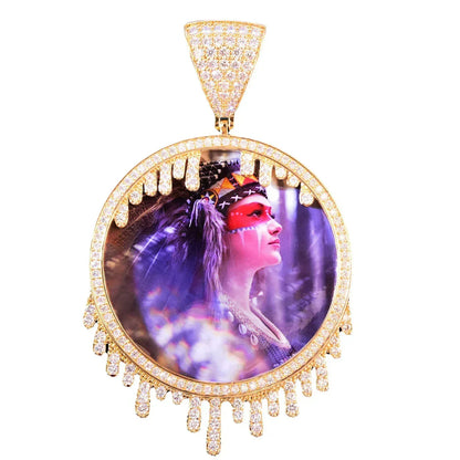 Teardrop Photo Pendant | Solid CZ Iced Out DIY Custom Picture Hip Hop Necklace - CaratixJewelry