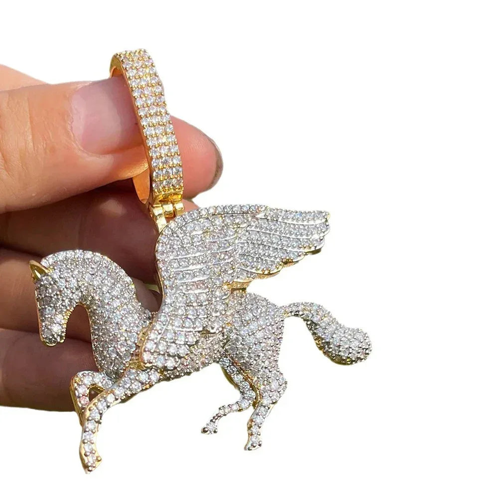 Men's Winged Horse Necklace | Premium Copper CZ Mythical Creature Jewelry - CaratixJewelry