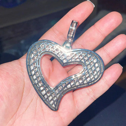 Large Hollow Heart Pendant Necklace | CZ Hip Hop Minimalist Fashion Jewelry - CaratixJewelry