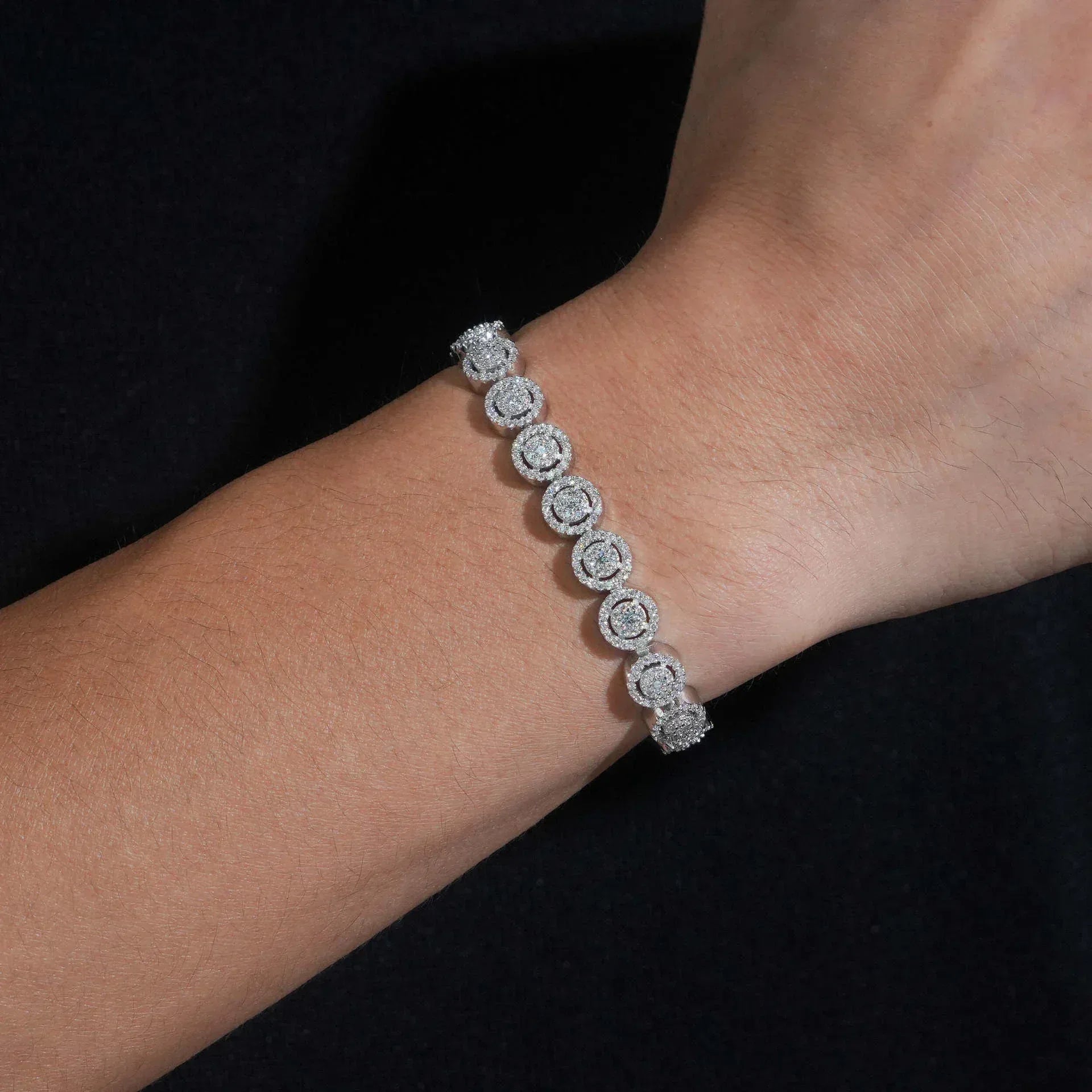 8mm Iced-Out Moissanite Round-Link Bracelet – S925 Sterling Silver Hip Hop Streetwear Jewelry for Men - CaratixJewelry