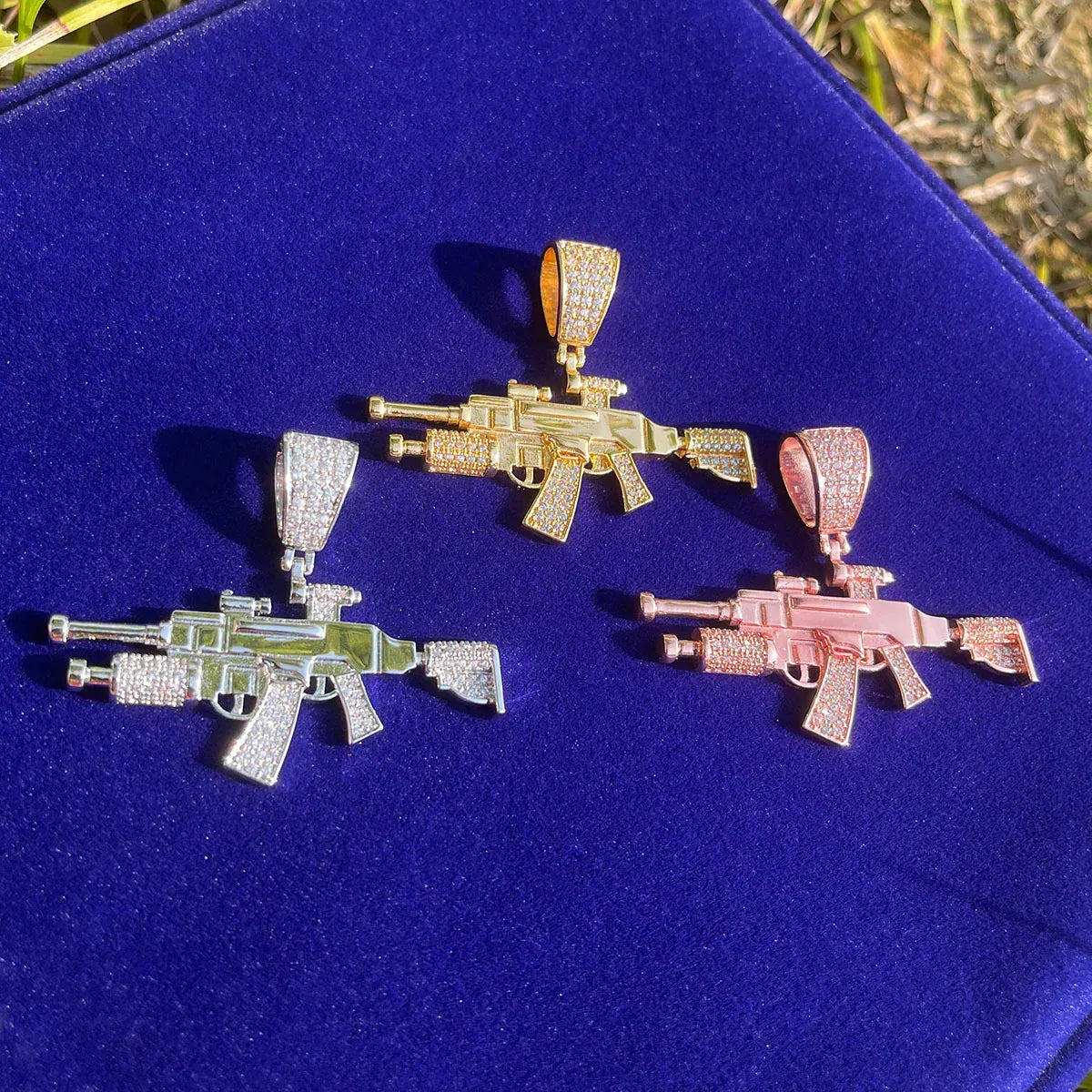 Men's Gun Necklace | Premium Copper CZ Battle Royale Jewelry - CaratixJewelry