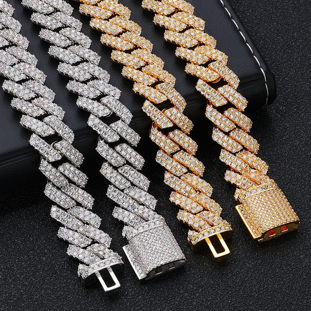14mm Cuban Chain Necklace with Zircon Stones - CaratixJewelry