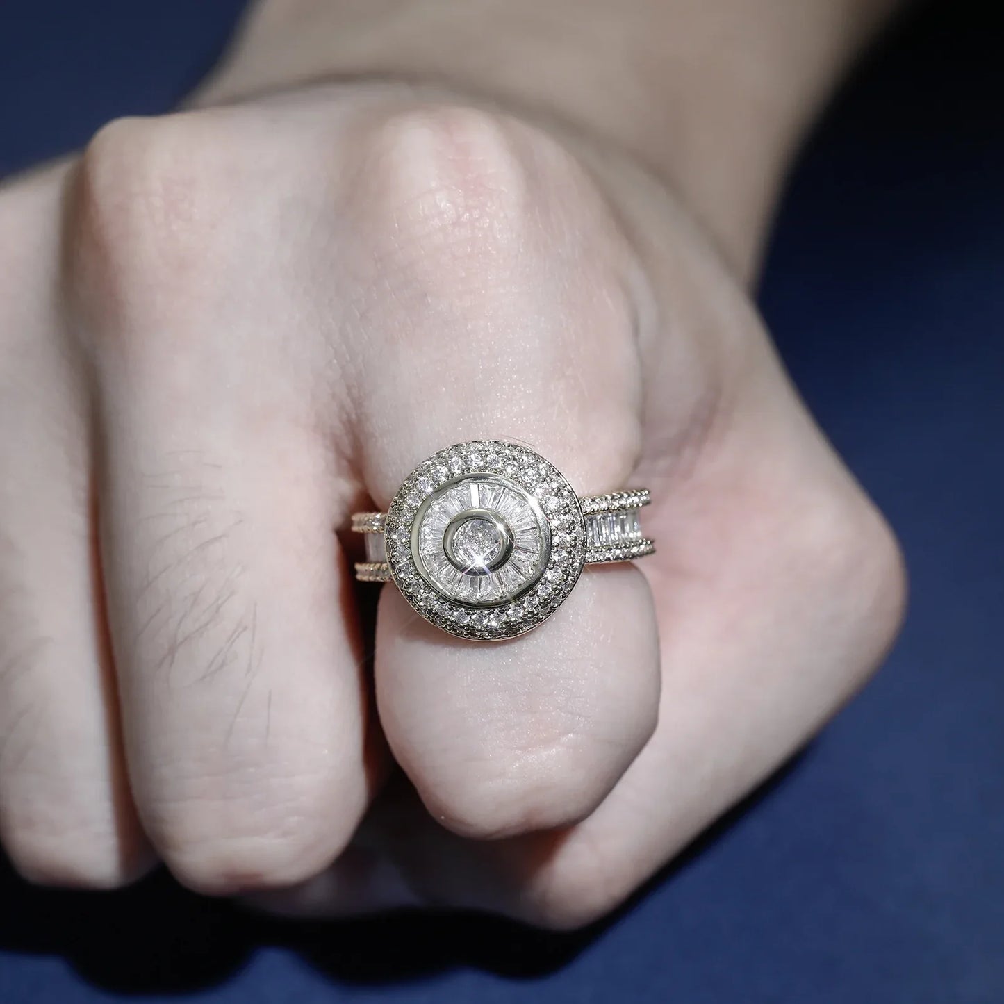 Multi-Cut Round & Baguette Hip Hop Ring | Iced Out Mosaic Band | Caratix