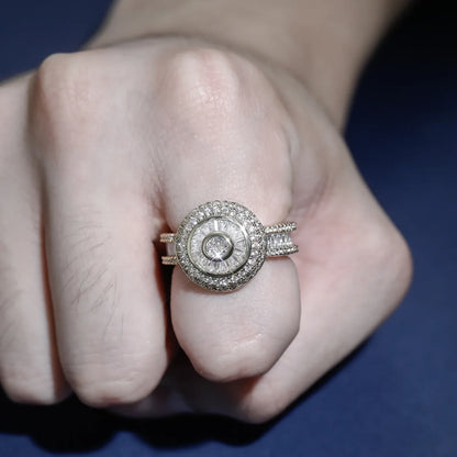 Multi-Cut Round & Baguette Hip Hop Ring | Iced Out Mosaic Band | Caratix