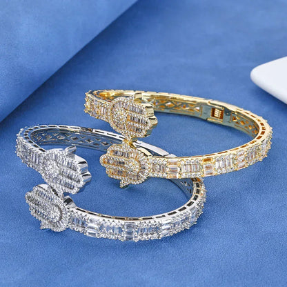 Iced Out Hand of Fatima Bracelet Mixed Zircon Bling Jewelry - CaratixJewelry