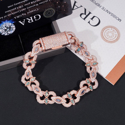 13mm Moissanite Cuban Link Bracelet with Figure-8 Clasp – S925 Sterling Silver Iced-Out Hip Hop Streetwear Jewelry - CaratixJewelry