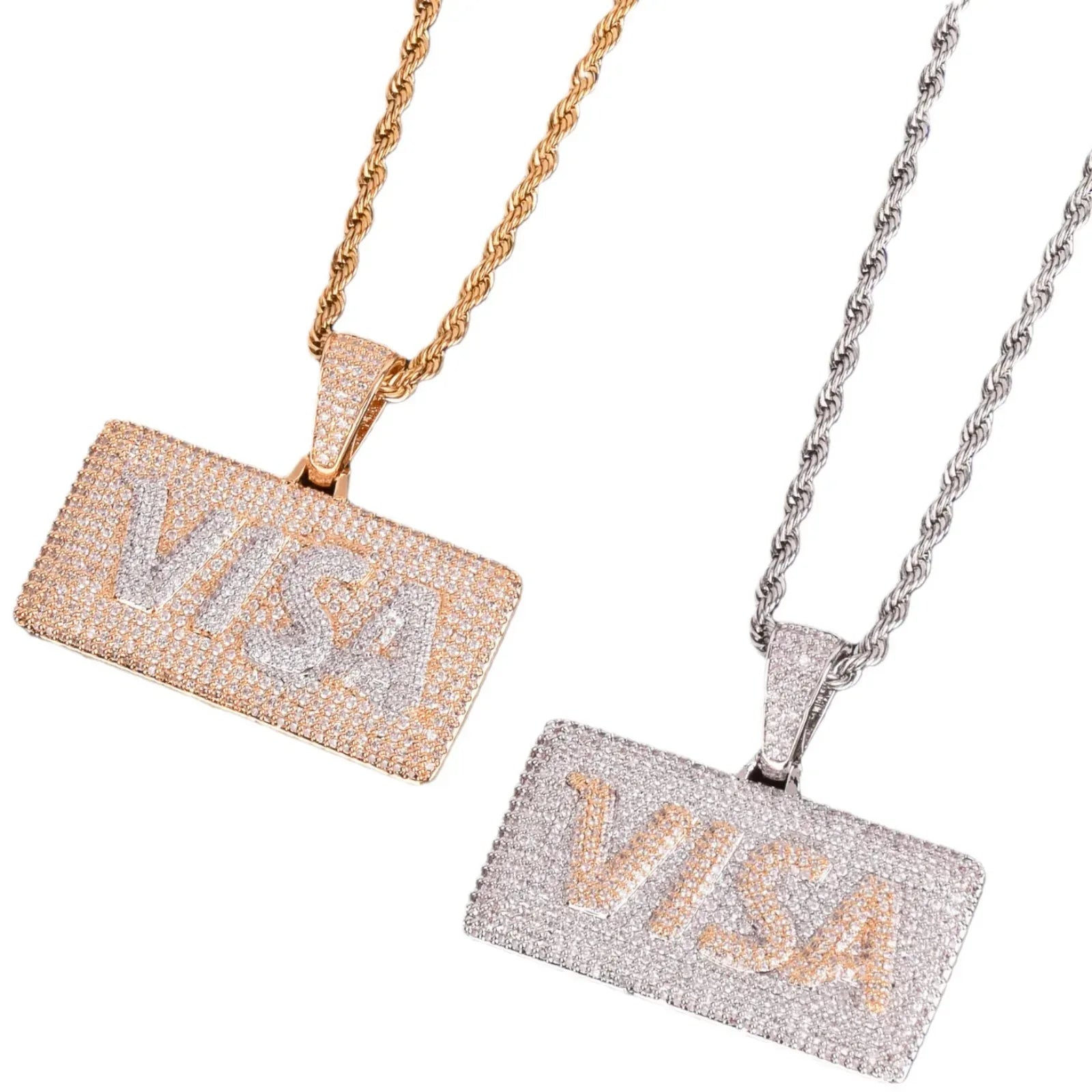 Men's VISA Shape Necklace | Premium Copper CZ Money Jewelry Caratix - CaratixJewelry