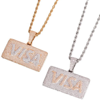 Men's VISA Shape Necklace | Premium Copper CZ Money Jewelry Caratix - CaratixJewelry
