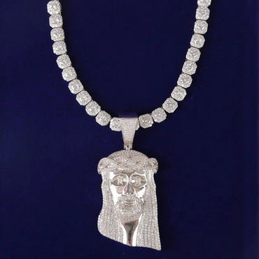 Large Iced Out Jesus Head Pendant | Big Face Messiah Necklace | Unisex Hip Hop Rock Jewelry | Copper CZ Bling | Caratix - CaratixJewelry