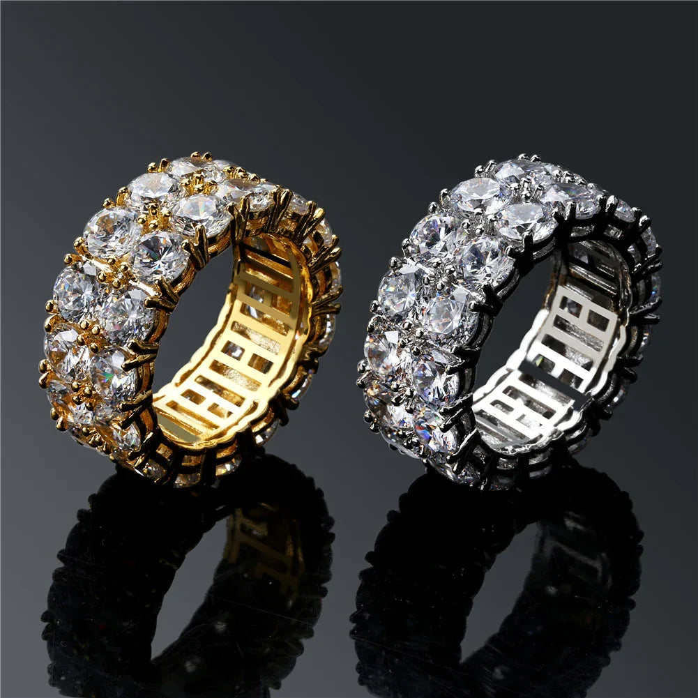 S925 Sterling Silver Double Row Ring | Iced Out Unisex Band | Caratix