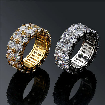 S925 Sterling Silver Double Row Ring | Iced Out Unisex Band | Caratix