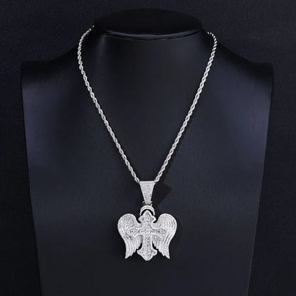Cross Wing S925 Silver Moissanite Ice Pendant Necklace for Men | Caratix Jewelry - CaratixJewelry