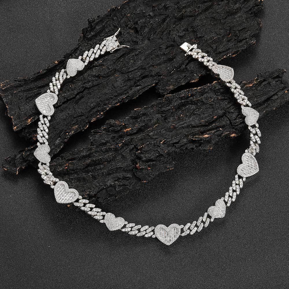 Heart Zircon Cuban Chain Choker Necklace Elegant Jewelry - CaratixJewelry