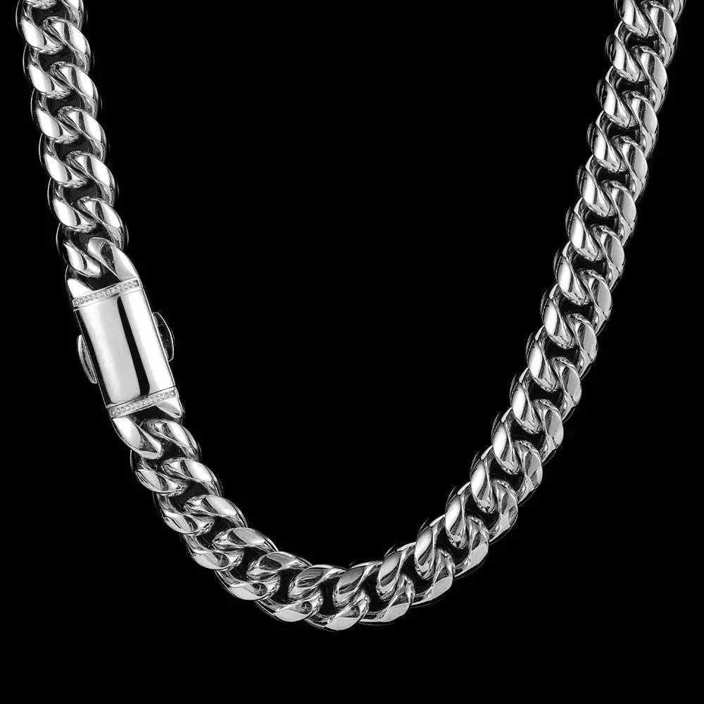 12mm Cuban Chain Necklace with 18K Gold Plating and Spring Clasp for Men | Polished Stainless Steel | Caratix Jewelry - CaratixJewelry