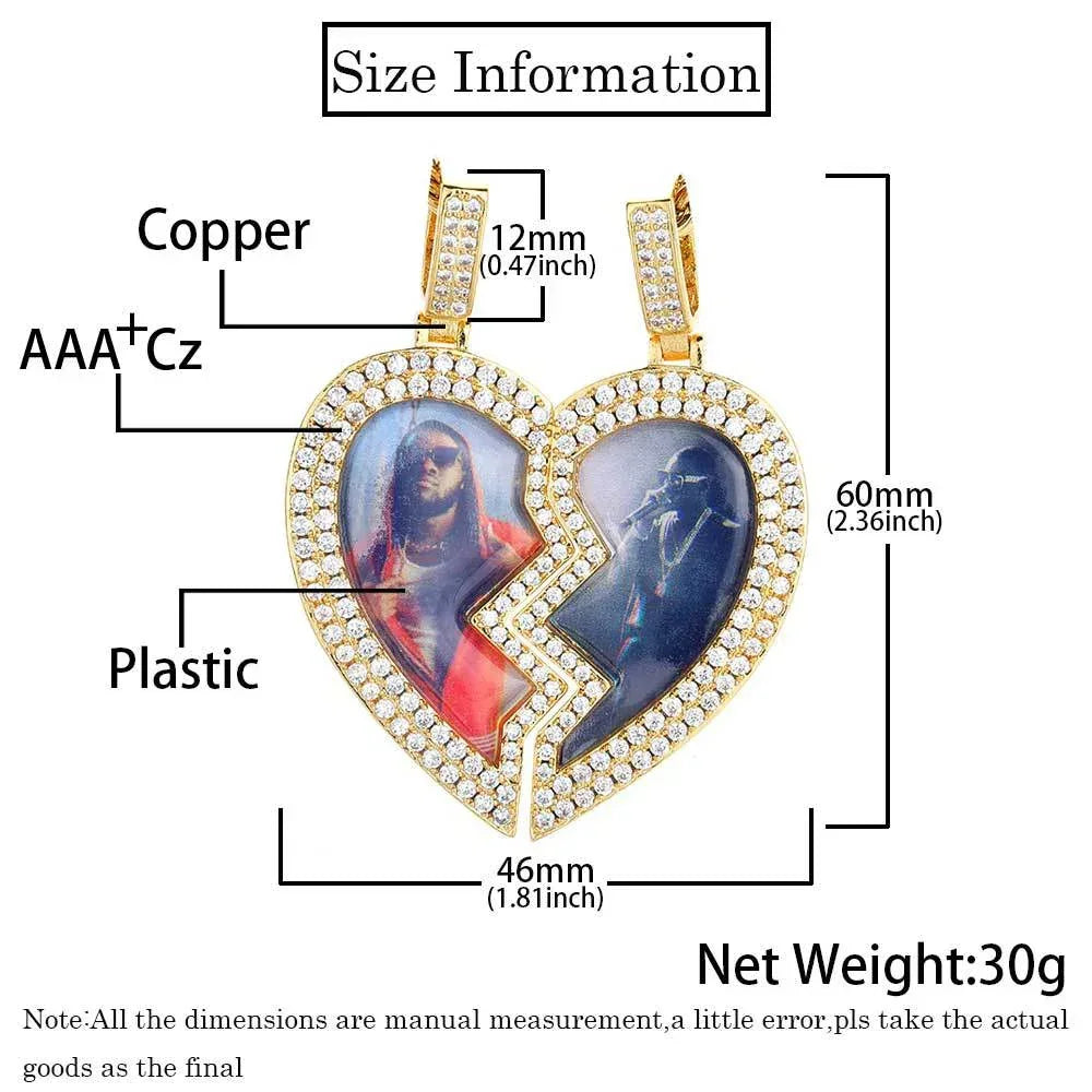Magnetic Heart Photo Pendant Necklace with Micro-Pave Zircon for Men | Caratix Jewelry - CaratixJewelry