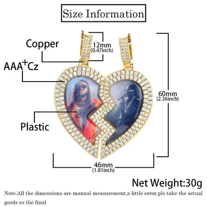 Magnetic Heart Photo Pendant Necklace with Micro-Pave Zircon for Men | Caratix Jewelry - CaratixJewelry