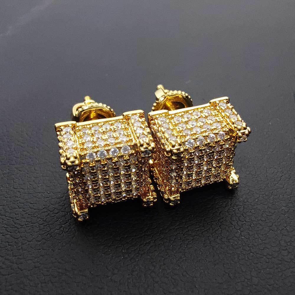 Square Zircon Stud Earrings with Spiral Ear Caps | Simple Hip Hop Jewelry | Caratix Jewelry - CaratixJewelry