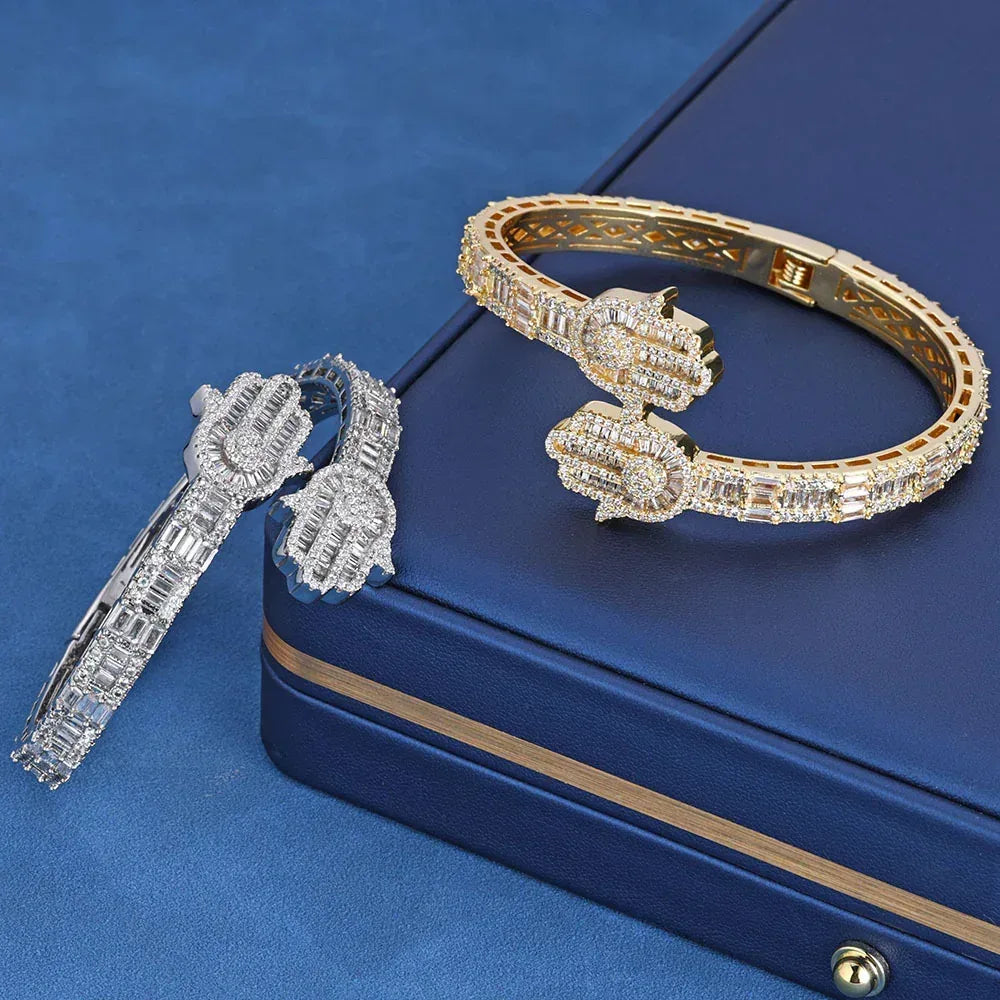 Iced Out Hand of Fatima Bracelet Mixed Zircon Bling Jewelry - CaratixJewelry