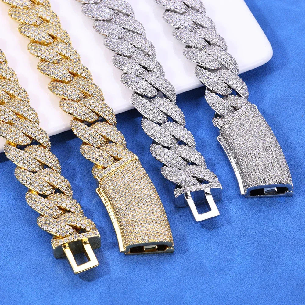 Triple-Row Moissanite Bubble Cuban Link Chain – Custom S925 Sterling Silver Iced-Out Hip Hop Men’s Luxury Streetwear Necklace - CaratixJewelry