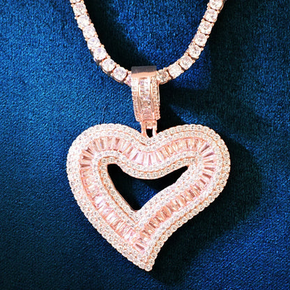 Baguette Heart Pendant Necklace | CZ Iced Out Hip Hop Unisex Trend Jewelry - CaratixJewelry