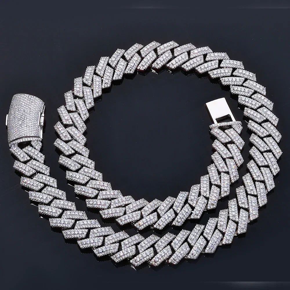20mm -Cut Moissanite Cuban Link Chain – S925 Sterling Silver Iced-Out Hip Hop Men’s Bold Streetwear Necklace - CaratixJewelry