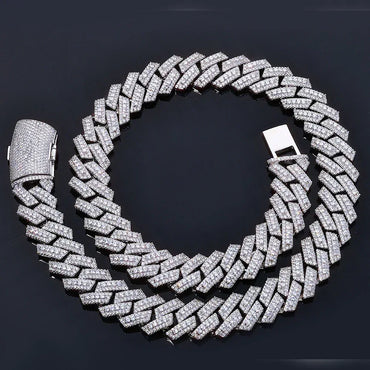 20mm -Cut Moissanite Cuban Link Chain – S925 Sterling Silver Iced-Out Hip Hop Men’s Bold Streetwear Necklace - CaratixJewelry