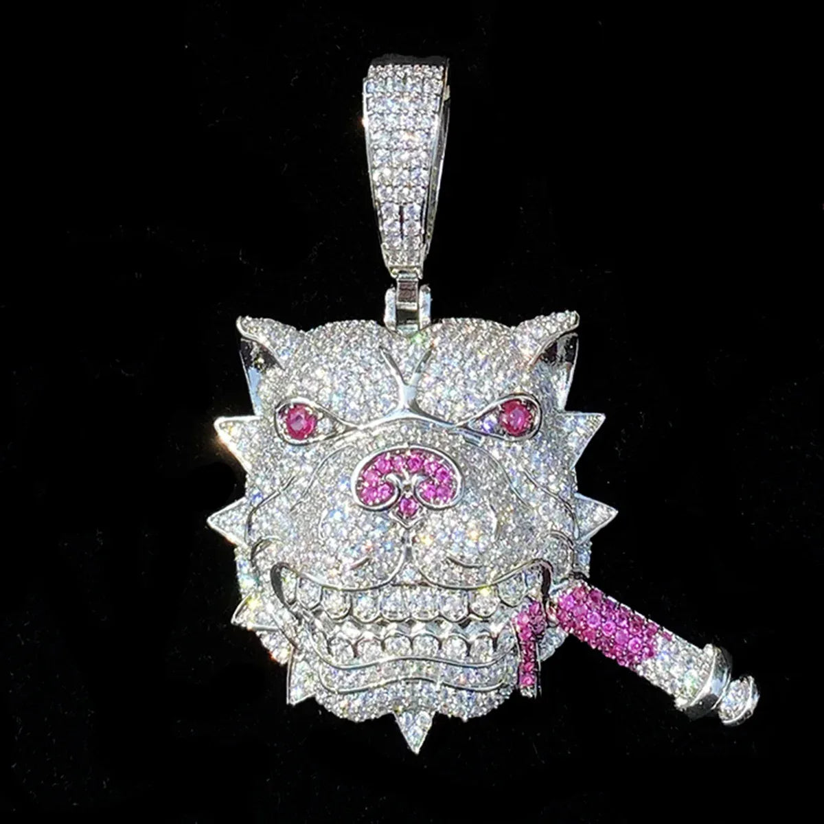 Iced Out Bully Dog Head Pendant | Men's CZ Pit Bull Necklace - CaratixJewelry