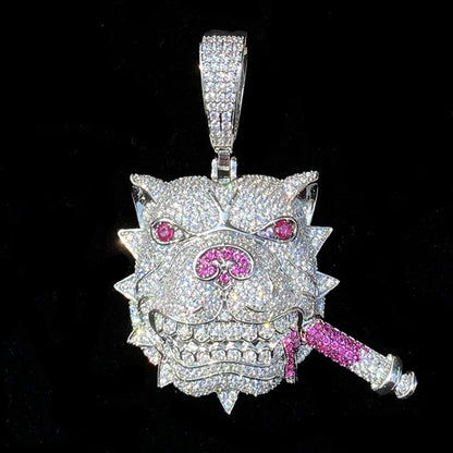 Iced Out Bully Dog Head Pendant | Men's CZ Pit Bull Necklace - CaratixJewelry