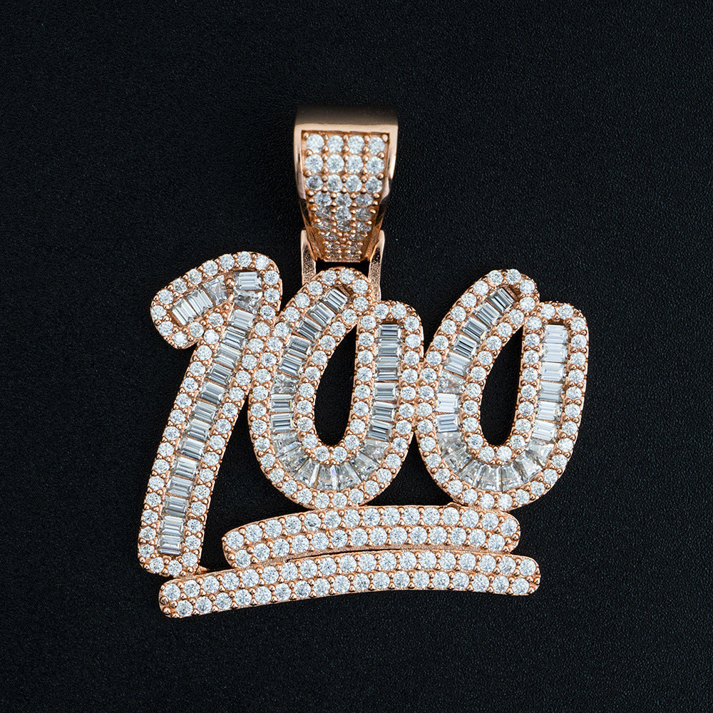 S925 Sterling Silver Moissanite 100 Emoji Pendant | Iced Out Number 100 Charm | Caratix