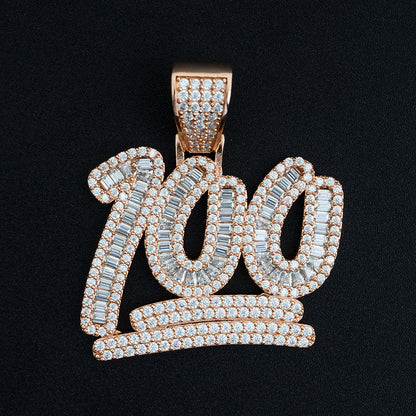 S925 Sterling Silver Moissanite 100 Emoji Pendant | Iced Out Number 100 Charm | Caratix